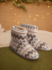 Bath & Body Works Grey Fairisle Pattern Slipper Boots - Image 2 of 6
