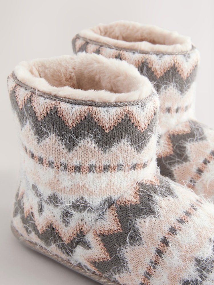 Bath & Body Works Grey Fairisle Pattern Slipper Boots - Image 6 of 6