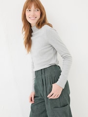 FatFace Callie Light Grey High Neck Top - Image 4 of 8