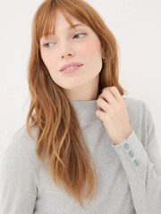 FatFace Callie Light Grey High Neck Top - Image 5 of 8