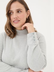 FatFace Callie Light Grey High Neck Top - Image 6 of 8