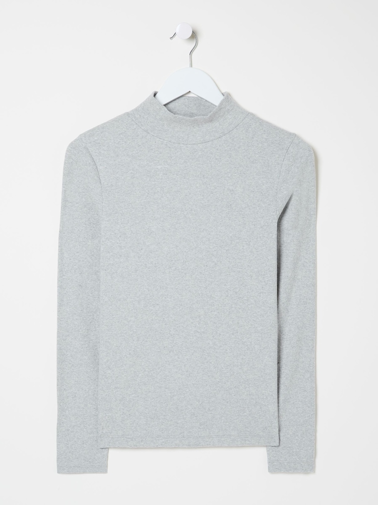 FatFace Callie Light Grey High Neck Top - Image 8 of 8