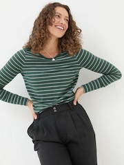 FatFace Dark Teal Sparkle Breton T-Shirt - Image 1 of 5