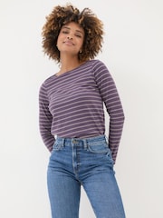 FatFace Purple Sparkle Breton T-Shirt - Image 1 of 7