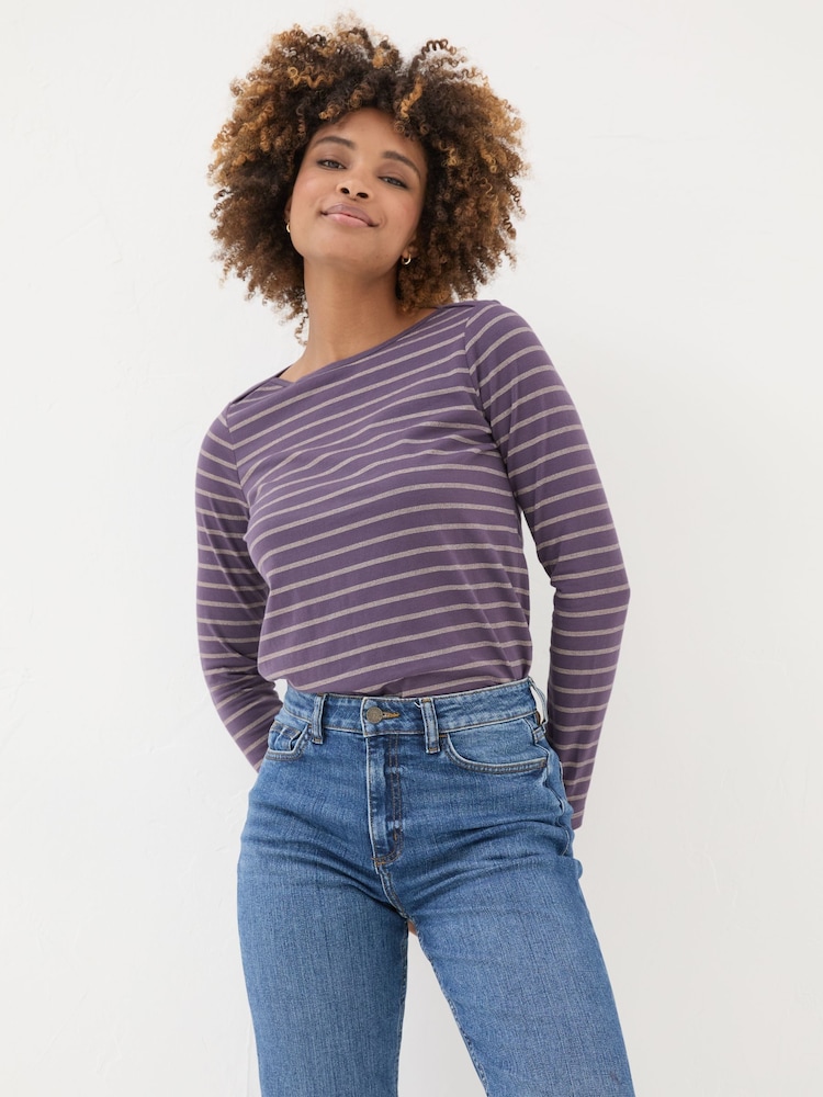 FatFace Purple Sparkle Breton T-Shirt - Image 1 of 7 FatFace Purple Sparkle Breton T-Shirt - Image 1 of 7