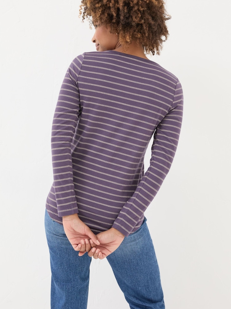 FatFace Purple Sparkle Breton T-Shirt - Image 2 of 7 FatFace Purple Sparkle Breton T-Shirt - Image 2 of 7