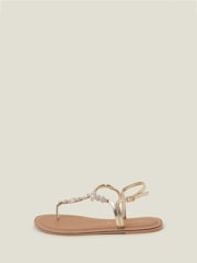 Accessorize Gold Wide Fit Rome Sparkly Sandals - Image 1 of 3