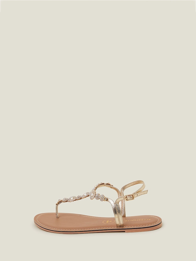 Accessorize Gold Wide Fit Rome Sparkly Sandals - Image 1 of 3