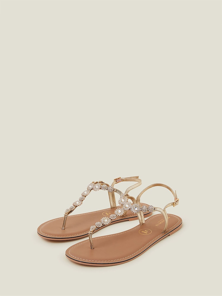 Accessorize Gold Wide Fit Rome Sparkly Sandals - Image 2 of 3