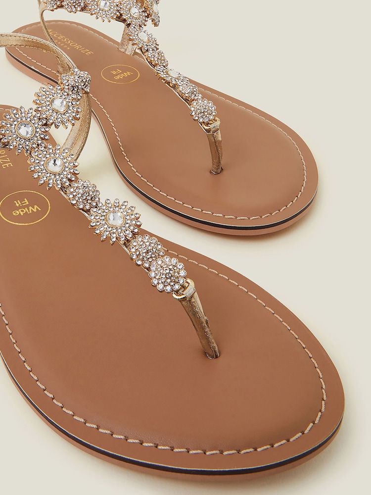 Accessorize Gold Wide Fit Rome Sparkly Sandals - Image 3 of 3