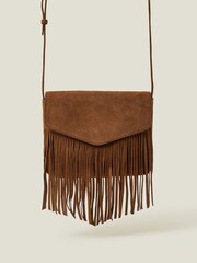 Accessorize Brown Leather Fringe Cross-Body Bag - Image 2 of 4