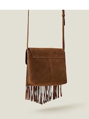 Accessorize Brown Leather Fringe Cross-Body Bag - Image 3 of 4
