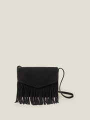 Accessorize Black Leather Fringe Cross-Body Bag - Image 2 of 4