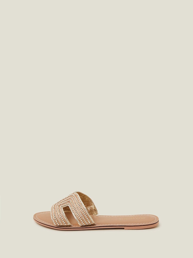Accessorize Gold Bella Beaded Sliders - Image 2 of 4 Accessorize Gold Bella Beaded Sliders - Image 2 of 4