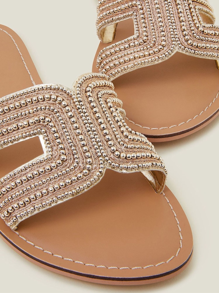 Accessorize Gold Bella Beaded Sliders - Image 4 of 4 Accessorize Gold Bella Beaded Sliders - Image 4 of 4