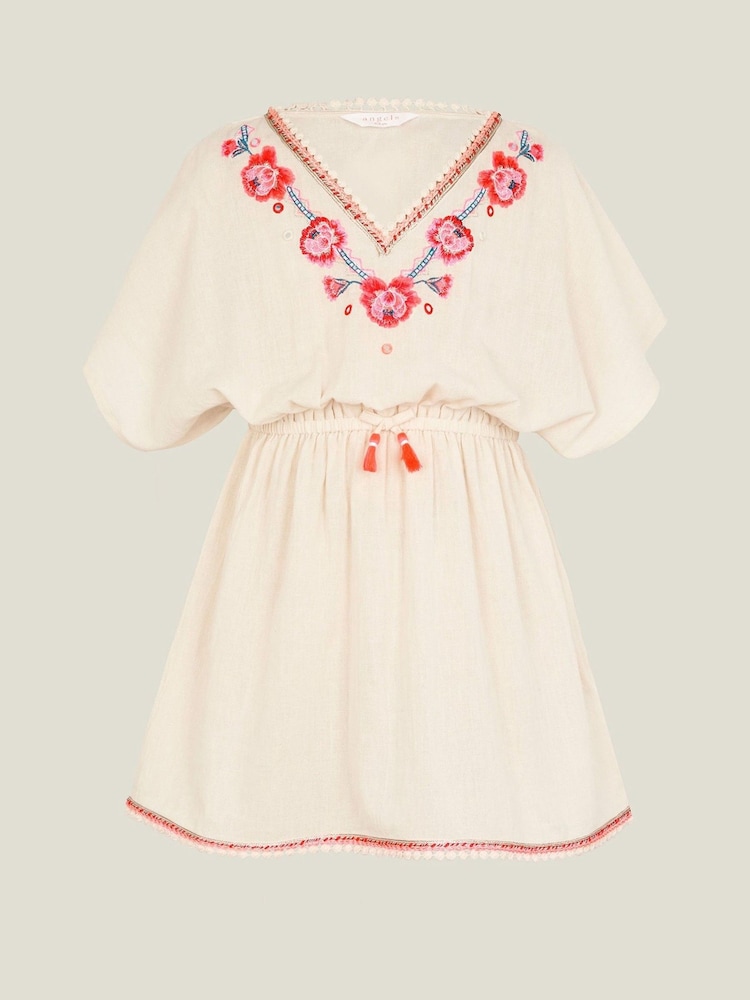 Angels By Accessorize White Girls 100% Cotton Floral Embroidered Kaftan - Image 1 of 3 Angels By Accessorize White Girls 100% Cotton Floral Embroidered Kaftan - Image 1 of 3