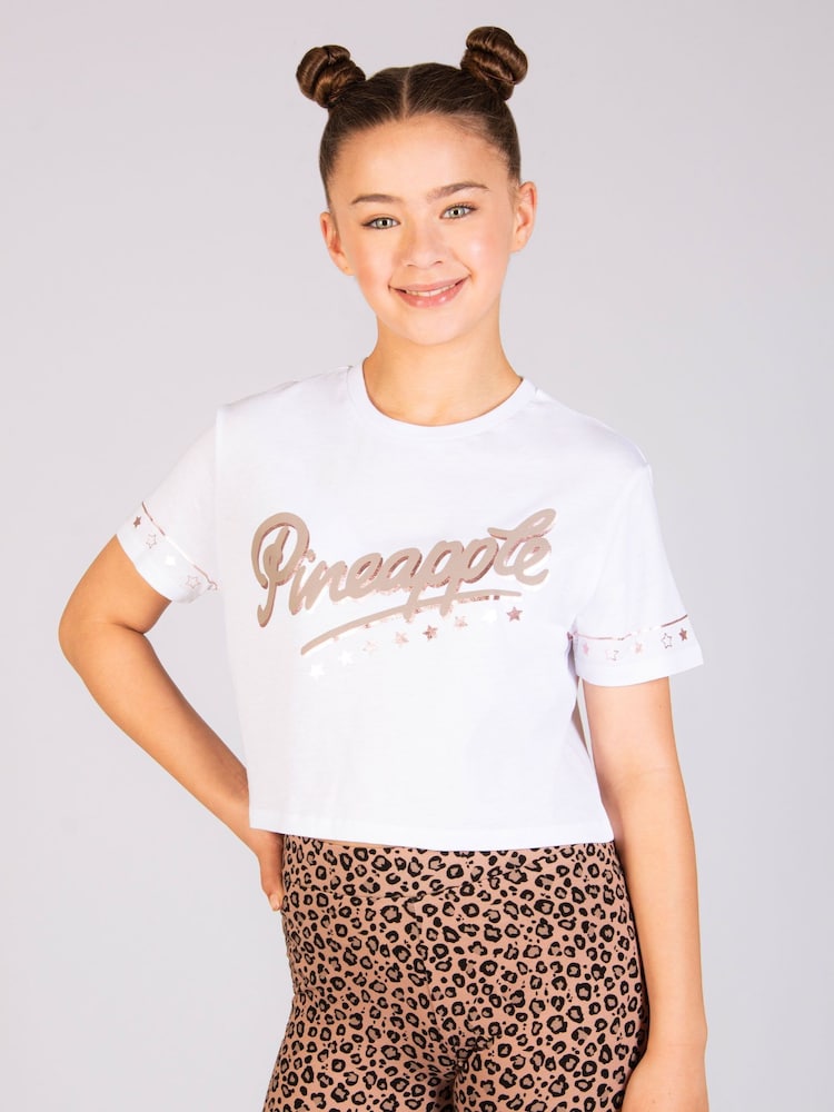 Pineapple White Logo Girls Dance Crop T-Shirt - Image 1 of 6