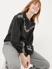 FatFace Black Embroidered Crew Sweat Top - Image 3 of 6