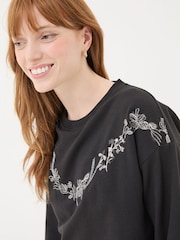 FatFace Black Embroidered Crew Sweat Top - Image 4 of 6