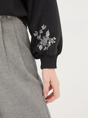 FatFace Black Embroidered Crew Sweat Top - Image 5 of 6