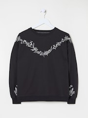 FatFace Black Embroidered Crew Sweat Top - Image 6 of 6