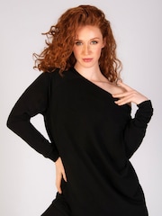Pineapple Black Longline Off Shoulder Womens Sweater - Image 1 of 7