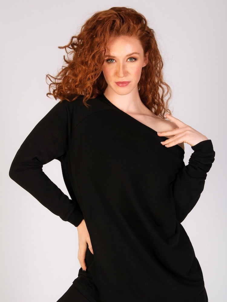 Pineapple Black Longline Off Shoulder Womens Sweater - Image 1 of 7