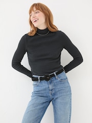 FatFace Callie Black High Neck Top - Image 1 of 7