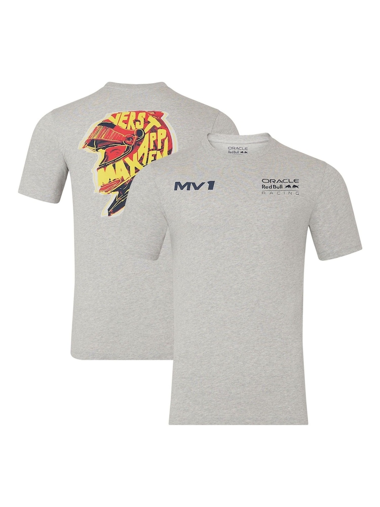 Fanatics Unisex Grey 100% Cotton F1 Red Bull Racing Max Verstappen Helmet T-Shirt - Image 1 of 3 Fanatics Unisex Grey 100% Cotton F1 Red Bull Racing Max Verstappen Helmet T-Shirt - Image 1 of 3
