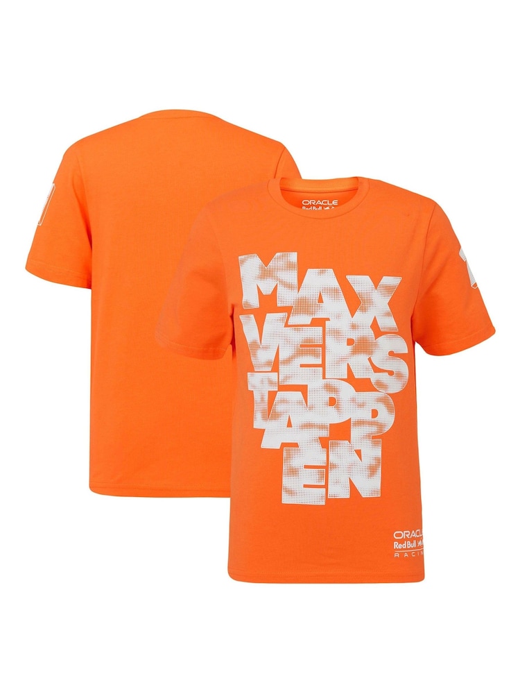 Fanatics Kids Orange 100% Cotton F1 Red Bull Racing Max Verstappen Expression Driver T-Shirt - Image 1 of 3