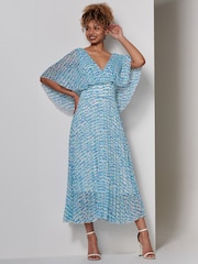 Jolie Moi Blue Kyra Pleated Chiffon Maxi Dress - Image 1 of 6