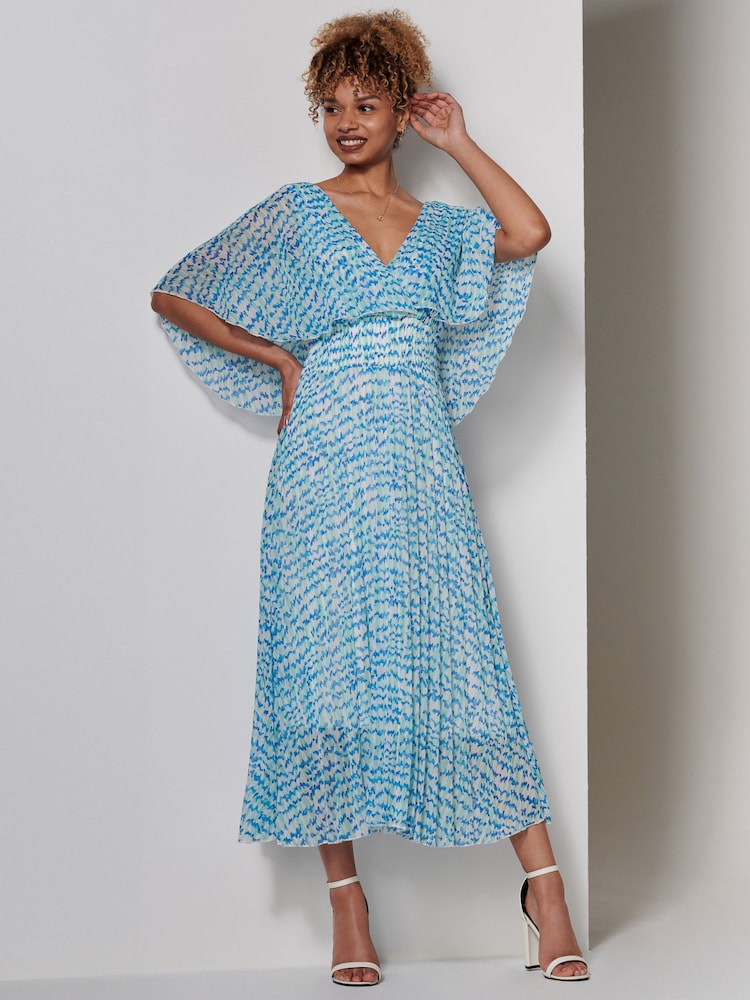 Jolie Moi Blue Kyra Pleated Chiffon Maxi Dress - Image 1 of 6