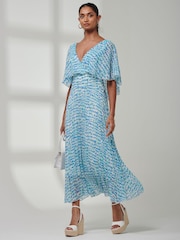 Jolie Moi Blue Kyra Pleated Chiffon Maxi Dress - Image 5 of 6