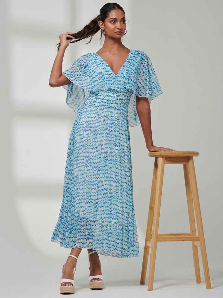 Jolie Moi Blue Kyra Pleated Chiffon Maxi Dress - Image 6 of 6