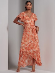 Jolie Moi Orange Haylie Frill Chiffon Maxi Dress - Image 1 of 6