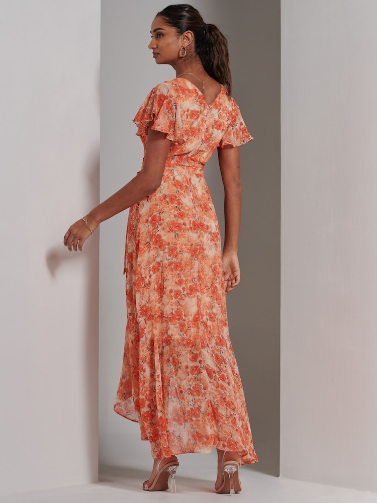 Jolie Moi Orange Haylie Frill Chiffon Maxi Dress - Image 2 of 6