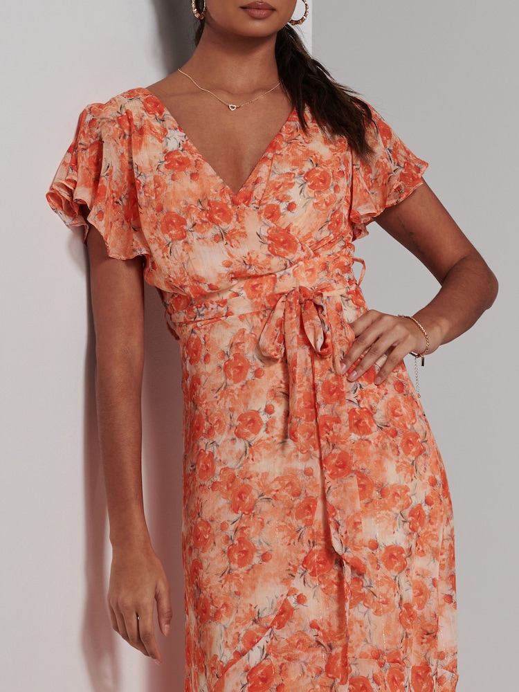 Jolie Moi Orange Haylie Frill Chiffon Maxi Dress - Image 3 of 6
