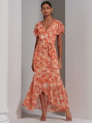 Jolie Moi Orange Haylie Frill Chiffon Maxi Dress - Image 4 of 6