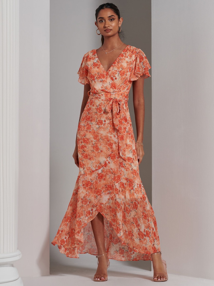 Jolie Moi Orange Haylie Frill Chiffon Maxi Dress - Image 4 of 6