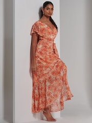 Jolie Moi Orange Haylie Frill Chiffon Maxi Dress - Image 5 of 6