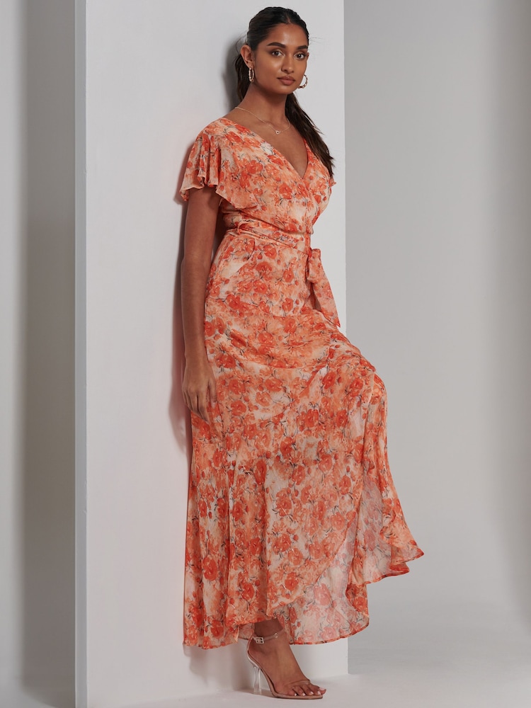 Jolie Moi Orange Haylie Frill Chiffon Maxi Dress - Image 5 of 6