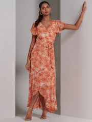 Jolie Moi Orange Haylie Frill Chiffon Maxi Dress - Image 6 of 6