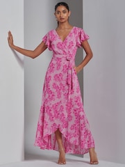 Jolie Moi Pink Haylie Frill Chiffon Maxi Dress - Image 1 of 6