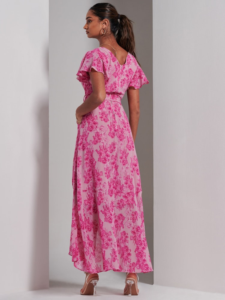 Jolie Moi Pink Haylie Frill Chiffon Maxi Dress - Image 2 of 6