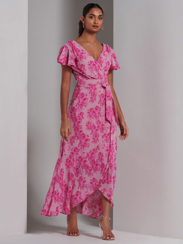 Jolie Moi Pink Haylie Frill Chiffon Maxi Dress - Image 4 of 6
