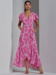 Jolie Moi Pink Haylie Frill Chiffon Maxi Dress - Image 5 of 6