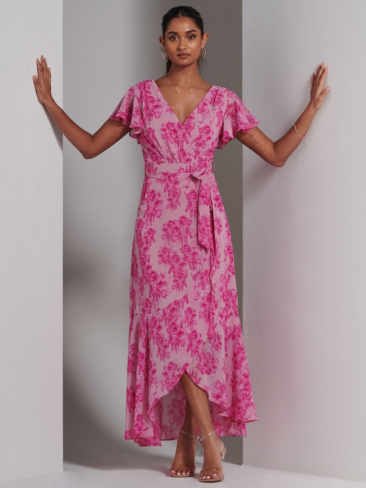 Jolie Moi Pink Haylie Frill Chiffon Maxi Dress - Image 6 of 6