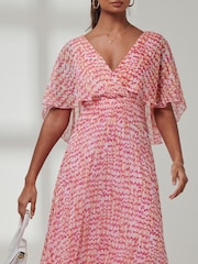 Jolie Moi Pink Kyra Pleated Chiffon Maxi Dress - Image 3 of 6