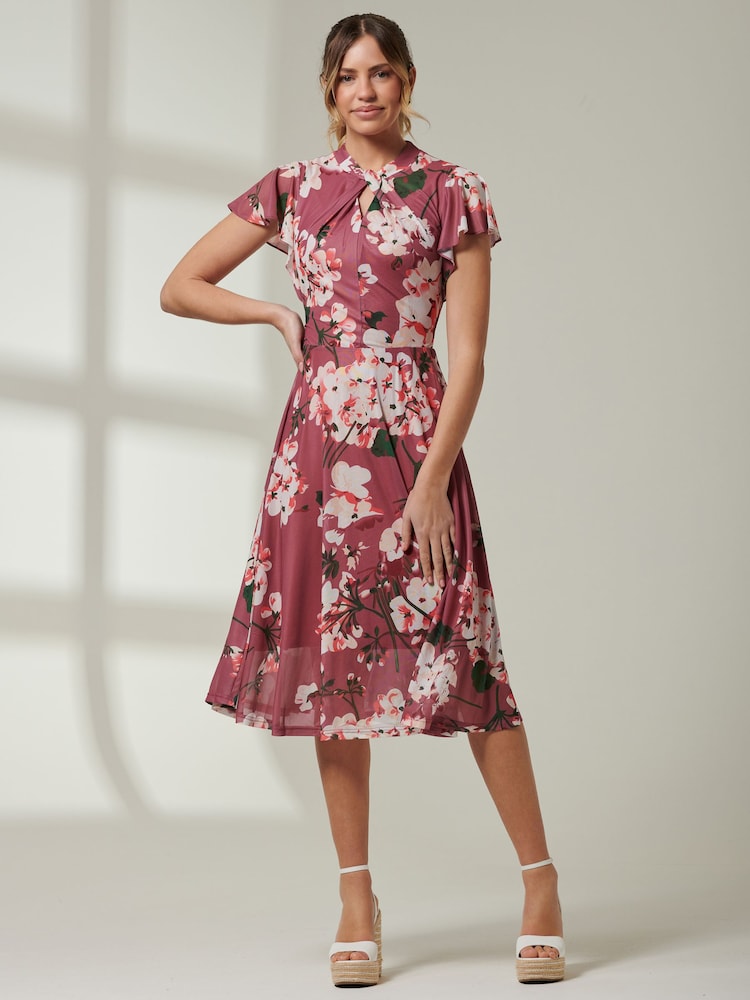 Jolie Moi Pink Josephine Cap Sleeve Mesh Dress - Image 1 of 6 Jolie Moi Pink Josephine Cap Sleeve Mesh Dress - Image 1 of 6