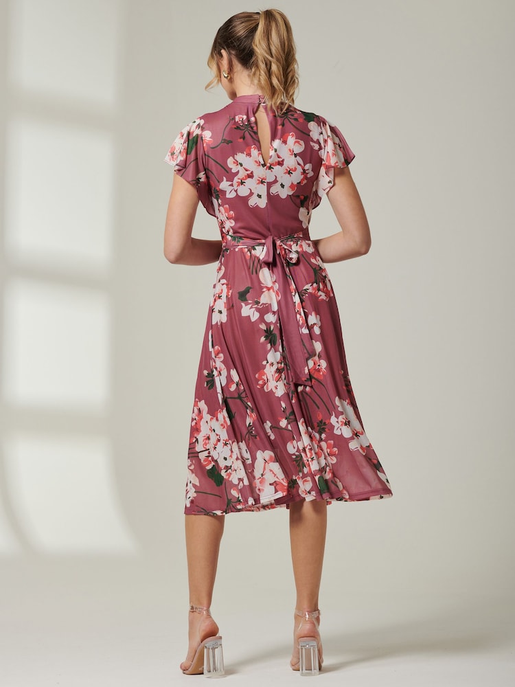 Jolie Moi Pink Josephine Cap Sleeve Mesh Dress - Image 2 of 6 Jolie Moi Pink Josephine Cap Sleeve Mesh Dress - Image 2 of 6
